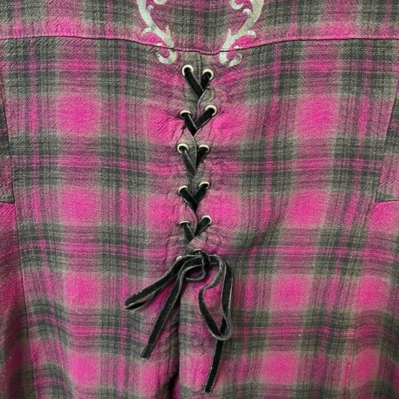 Harley-Davidson, Zippered Tank Top, Purple Black Plaid, Tank Top, Size L - Picture 5 of 6